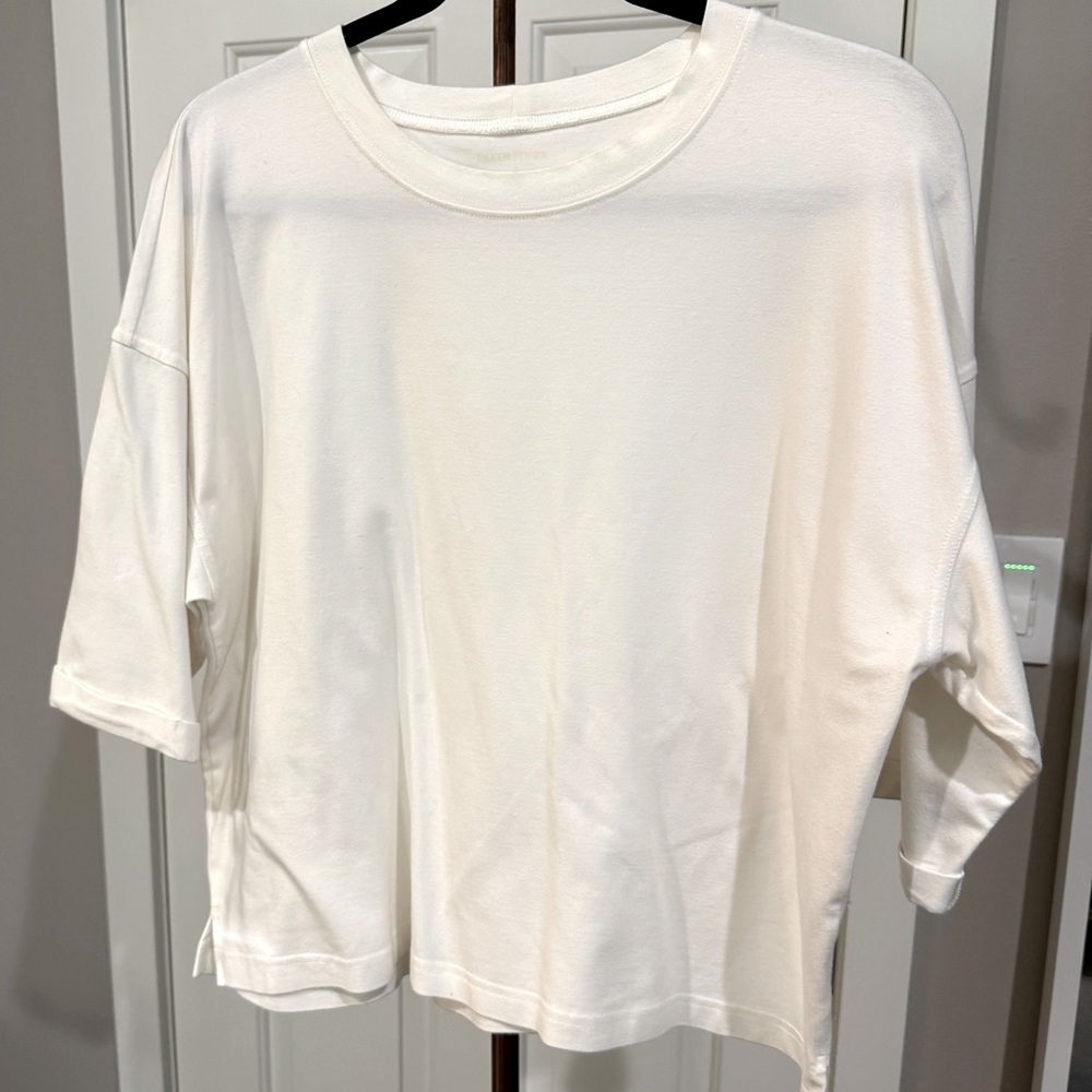 Eileen Fisher Short Sleeve Cropped White Cotton T-Shirt